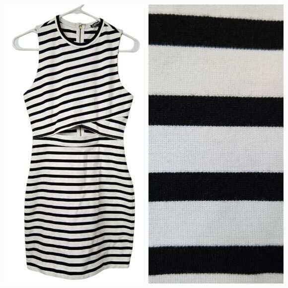 Express Black White Striped Cut Out Bodycon Sleeveless Sheath Dress Back Zipper - Picture 1 of 10